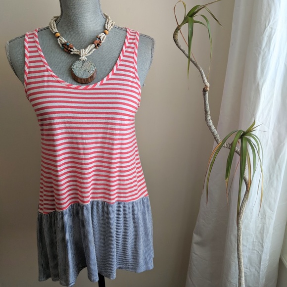 Lime & Chili Tops - [Lime & Chili] Striped Peplum Sleeveless Tank Sz S